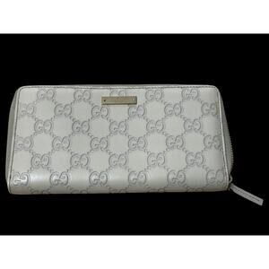 GUCCI Guccissima Leather Zip Around Wallet White Embossed GG Continental | COA